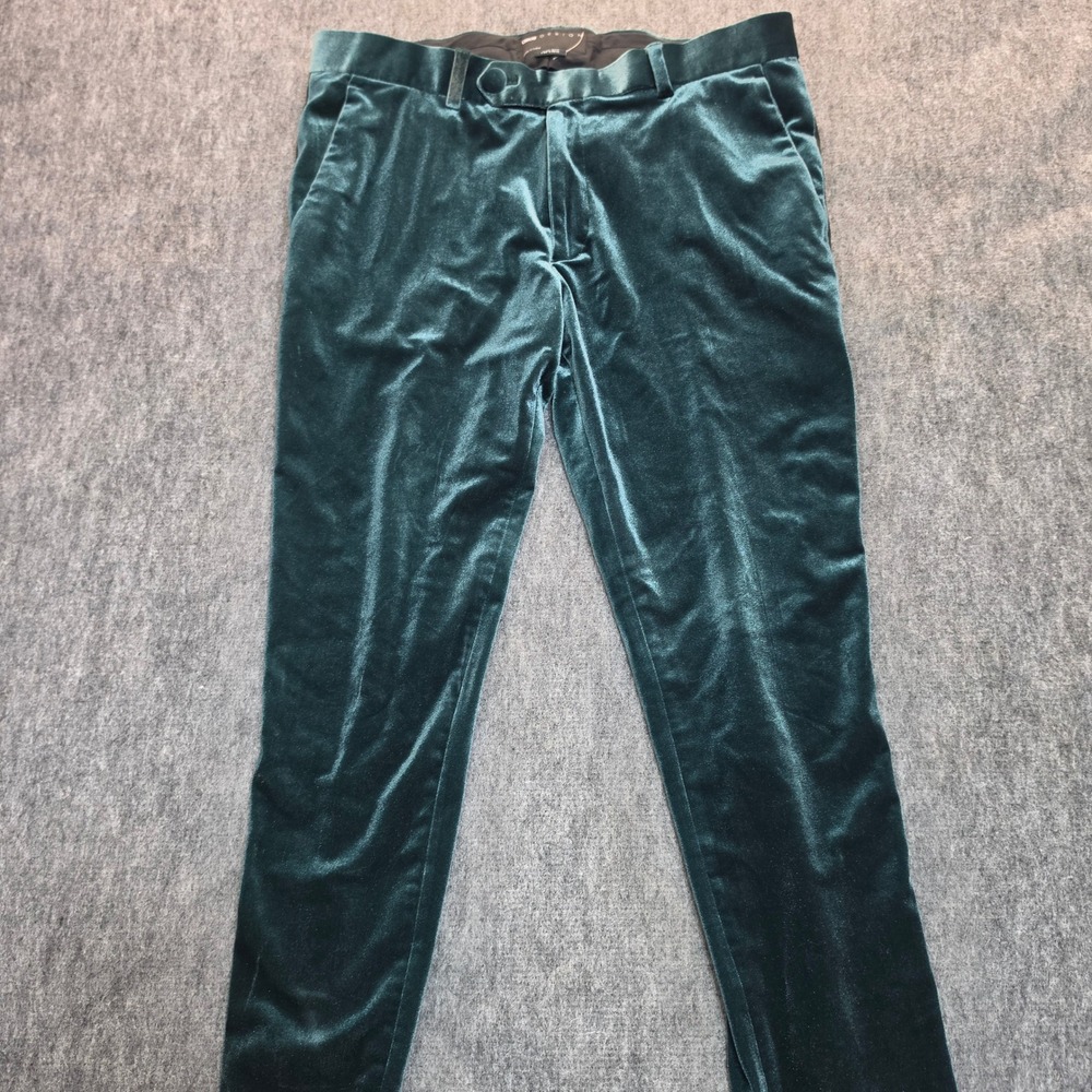 ASOS DESIGN Mens Emerald Green Velvet Tuxedo Trousers Satin Side Stripe 32x30